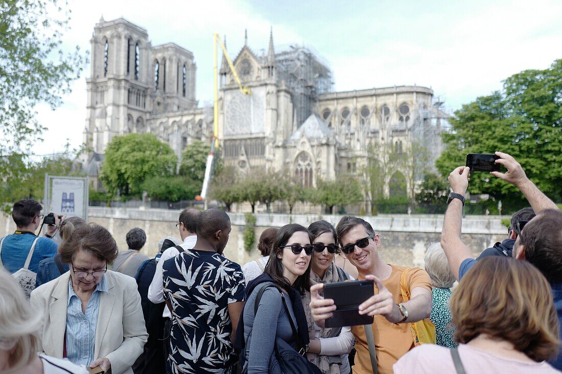 France,Paris,area listed as World Heritage by UNESCO,Ile de la Cite,Notre Dame Cathedral after the fire of April 15,2019