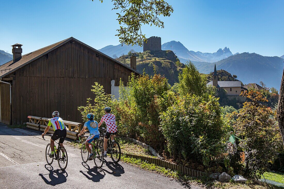 France,Savoie,Maurienne,on the largest bike trail in the world,the Chaussy Pass route or regularly passes the Tour de France,crossing the village of Chatel and the needles of Arves