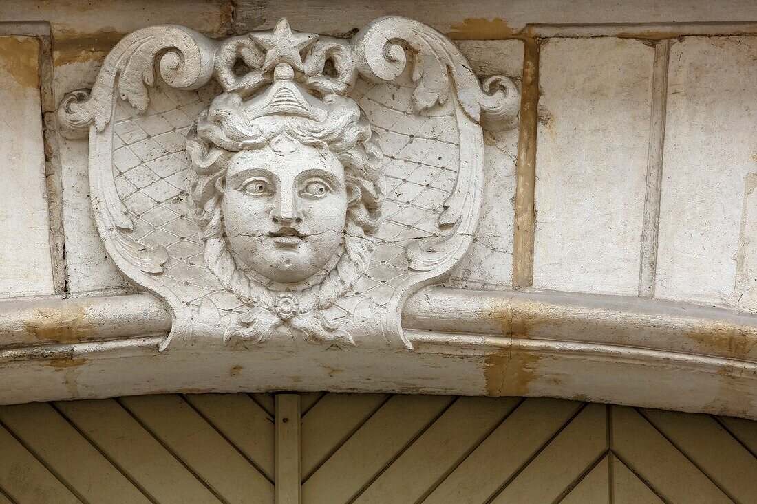 Frankreich,Meurthe et Moselle,Nancy,Detail des Ornaments der Fassade eines Herrenhauses in der Altstadt