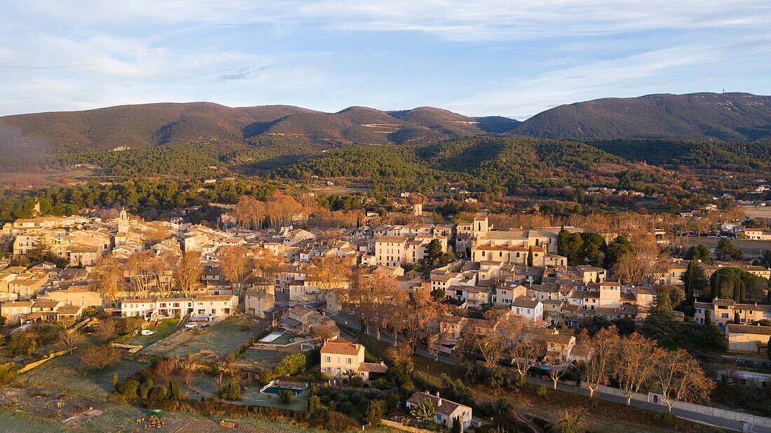 France,Vaucluse,Luberon Regional Nature Park,Cucuron (aerial view)