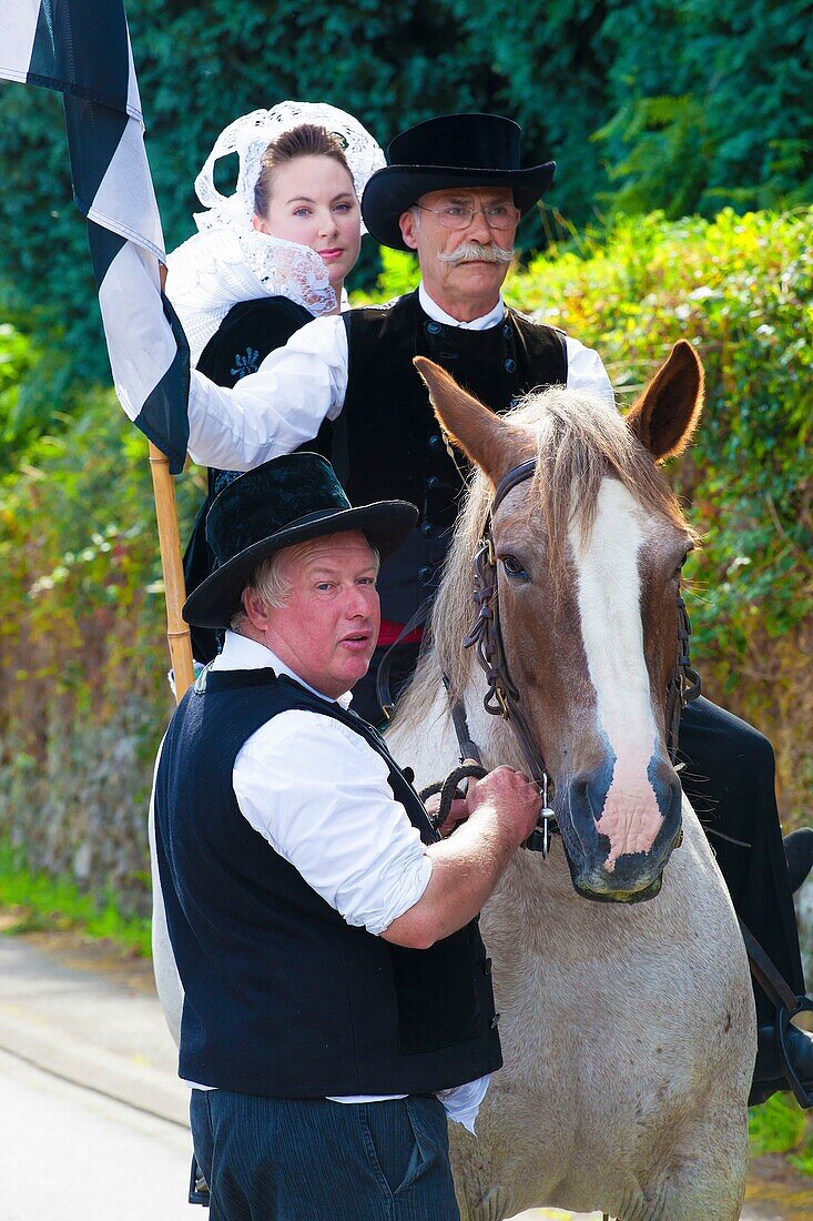 France,Finistere,Gorse Flower Festival 2015 in Pont Aven,Head of the parade on horseback