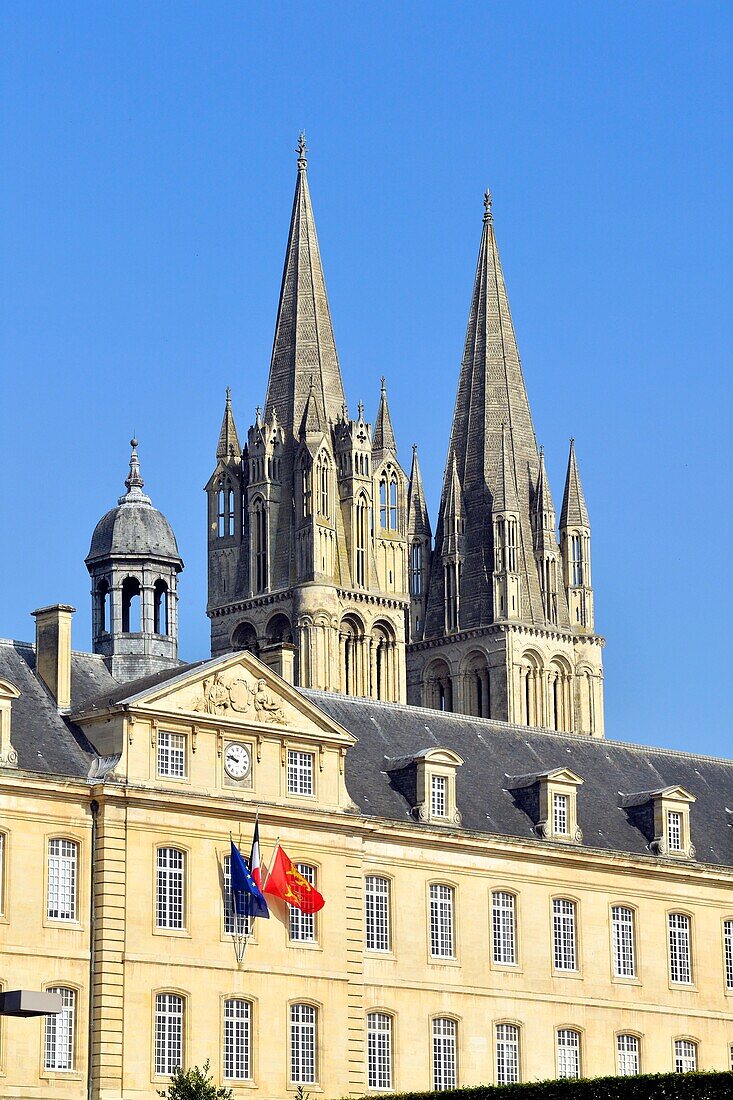 France,Calvados,Caen,the city hall in the Abbaye aux Hommes (Men Abbey) and Saint Etienne abbey church