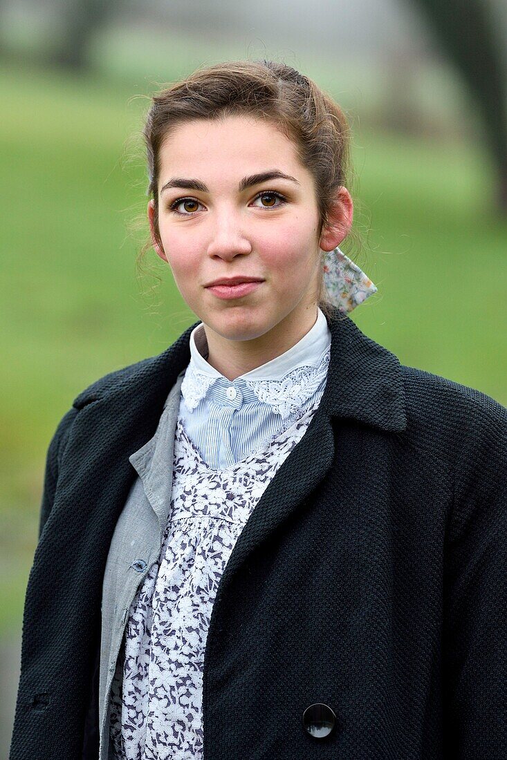 France,Eure,Sainte Colombe prés Vernon,Allied Reconstitution Group (US World War 2 and french Maquis historical reconstruction Association),Lucile Boucher dressed as in the 1940s