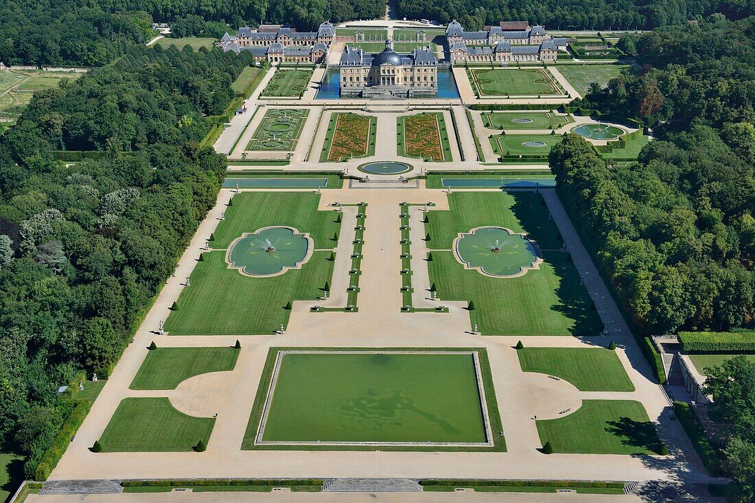 France,Seine et Marne,Maincy,the castle and the gardens of Vaux le Vicomte (aerial view)