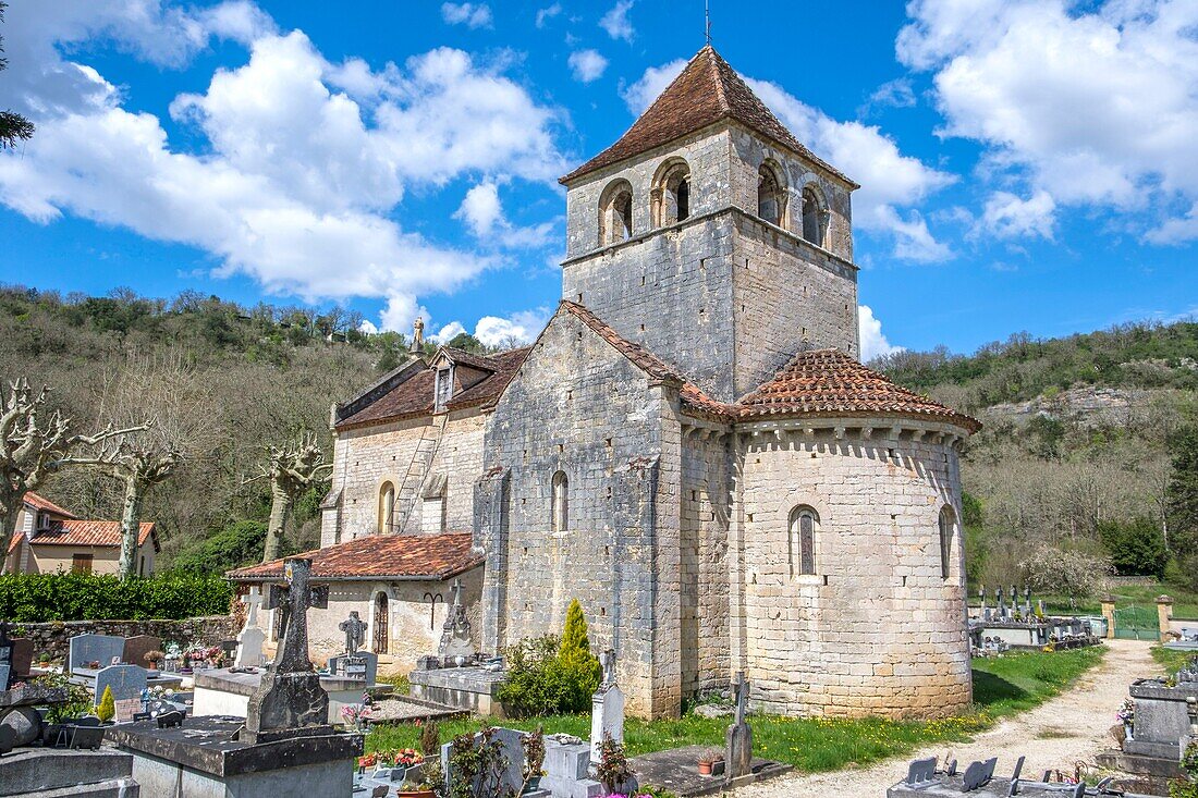 Frankreich,Lot,Vers,Kirche Notre Dame de Velles,Lot-Tal,Regionaler Naturpark Causses du Quercy