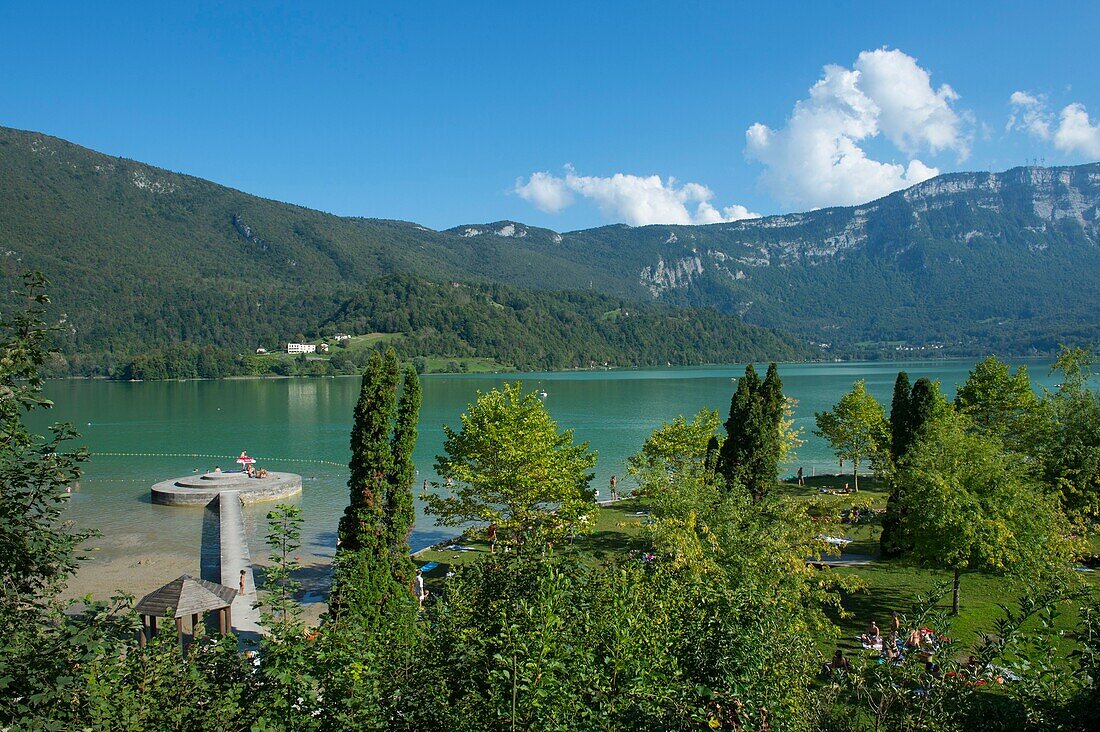 France,Savoie,Lake Aiguebelette,the private beach of Saint Alban de Montbel