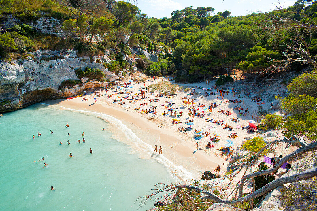 Tourists At Cala Macarelleta,Menorca,Balearic Islands,Spain