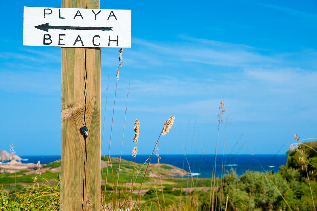 Sign Near Binimel.La's Beach,Menorca,Balearic Islands,Spain