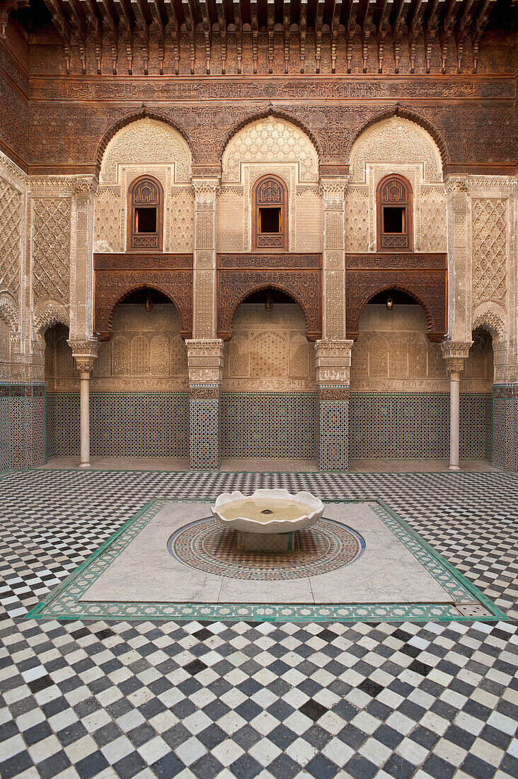 Morocco,Courtyard of Medersa el Attarin in medina,Fez