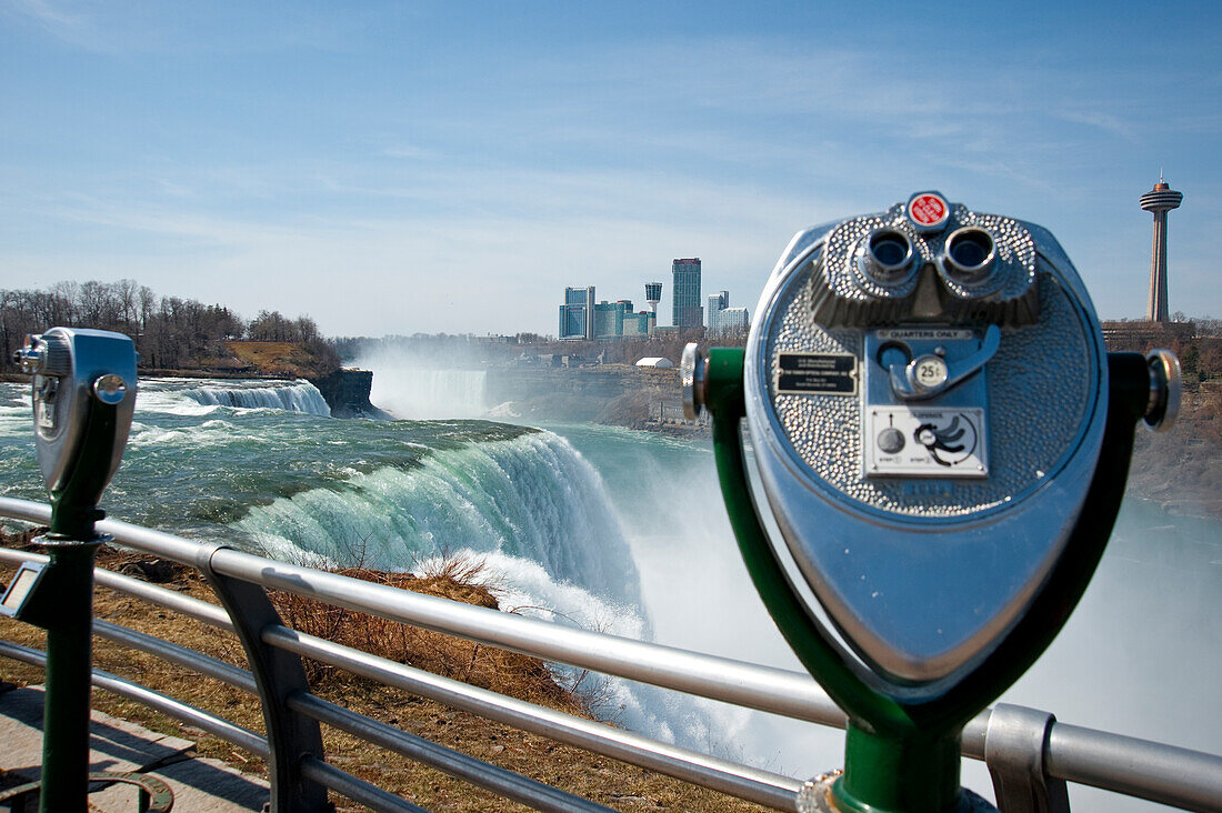 Niagara Falls As Seen From Usa,Ontario And New York Border,Canada And United States Of America