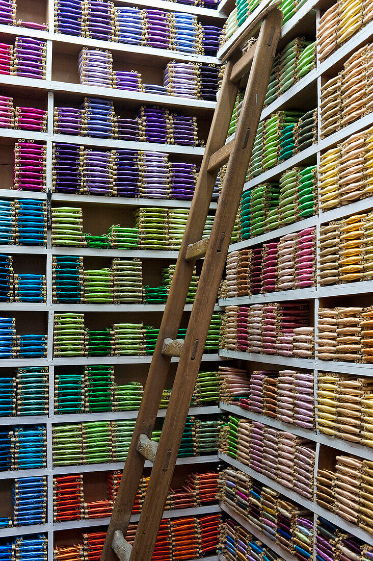 Morocco,Small reels of thread for sale in shop in souks,Fez