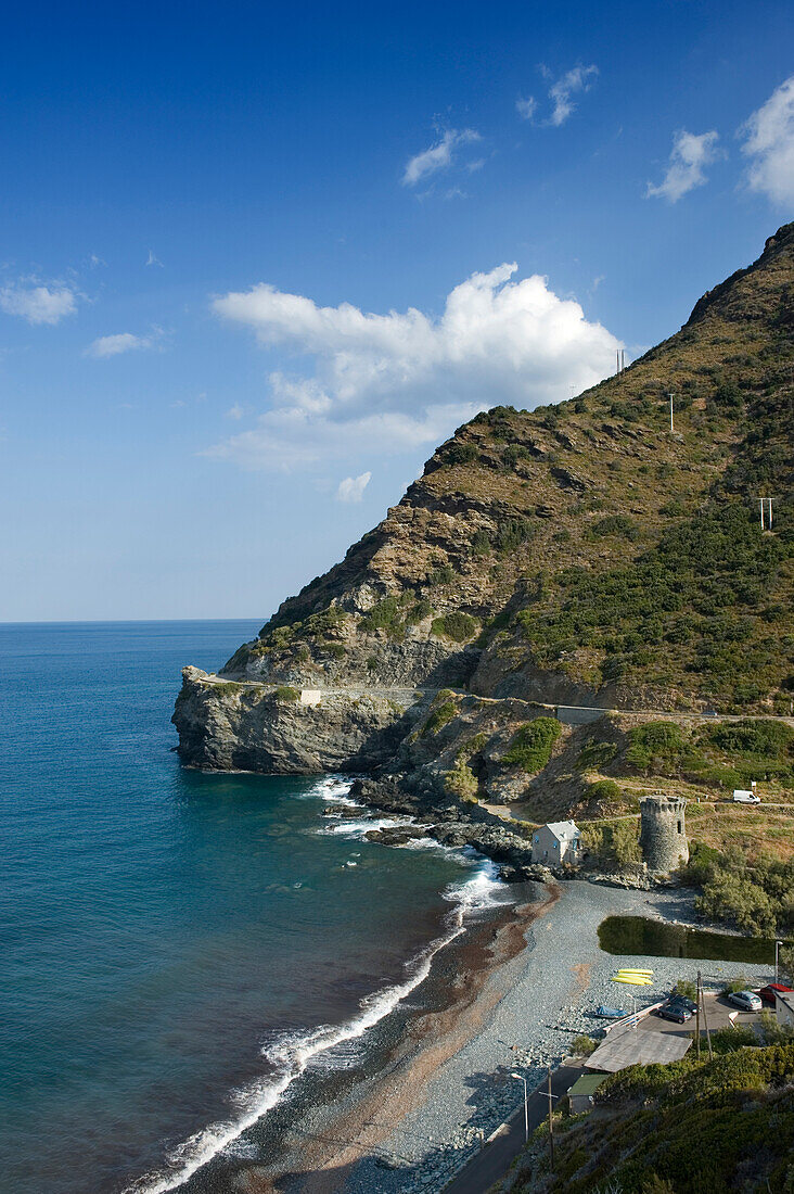 Tour d'Albo and Plage d'Albo. Cap Corse region. Corsica. France