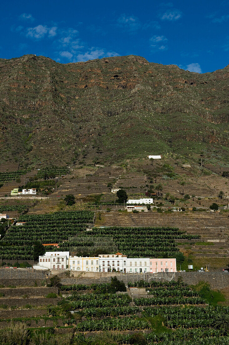 Spanien,Kanarische Inseln,Insel La Gomera,Blick auf Dorf,Hermigua