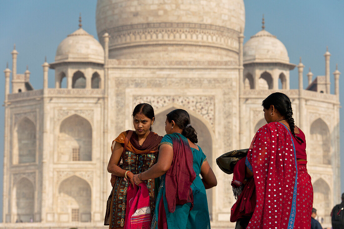 India,Indian tourists in front of Taj Mahal,Agra