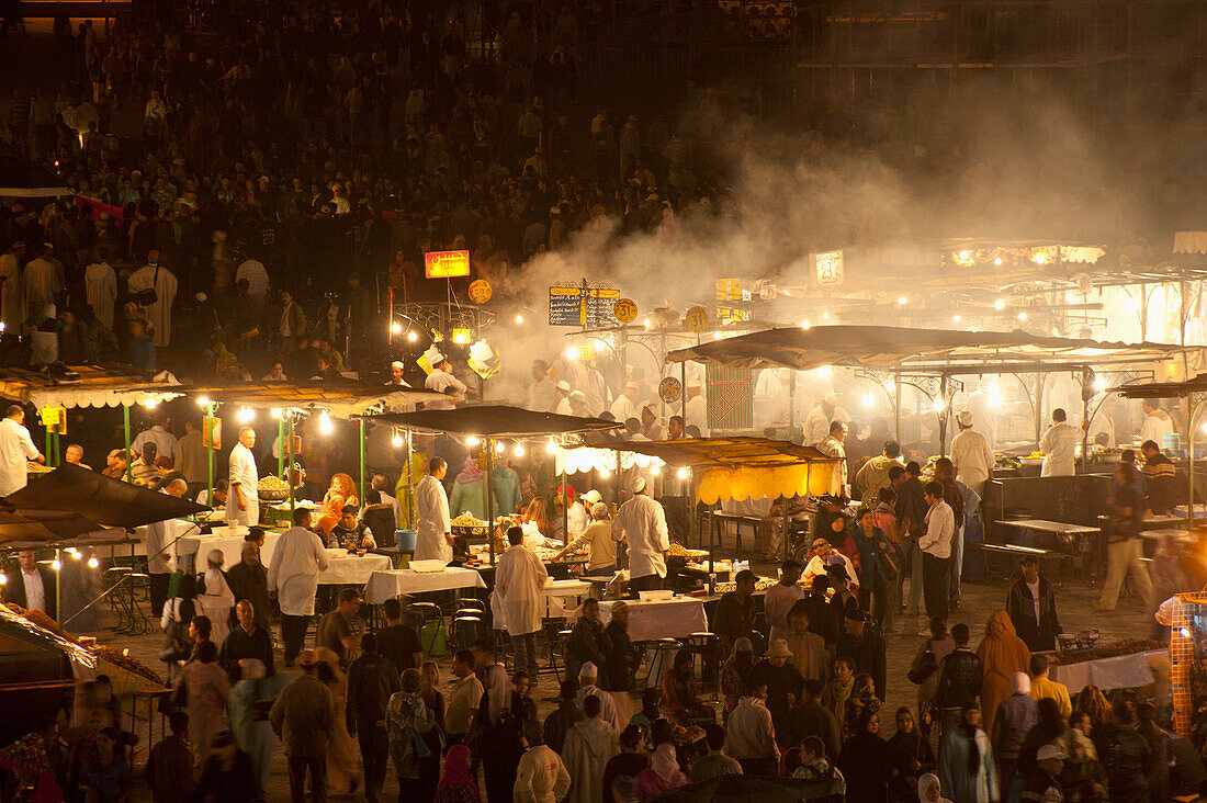 Morocco,Food stalls in Place Djemaa el Fna,Marrakesh