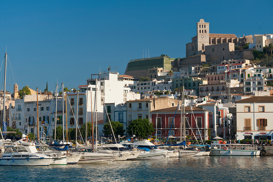 Spain,Looking across harbor to Ibiza Town,Ibiza
