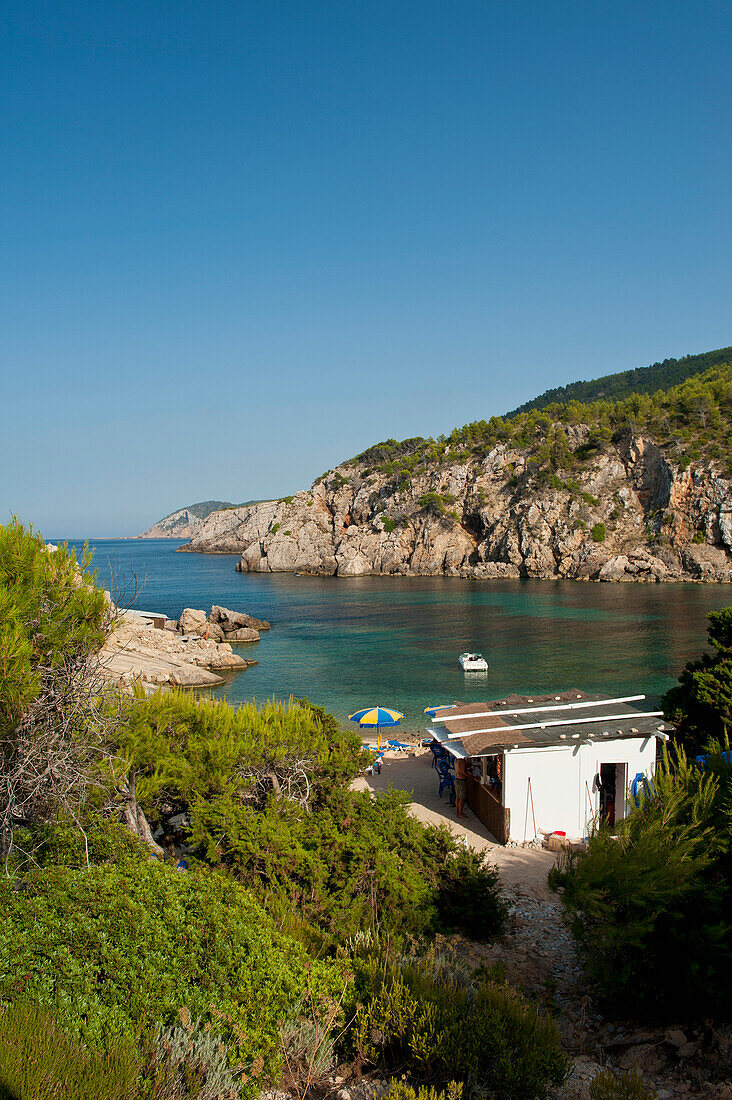 Spain,Beach bar on Cala d'en Serra beach,Ibiza