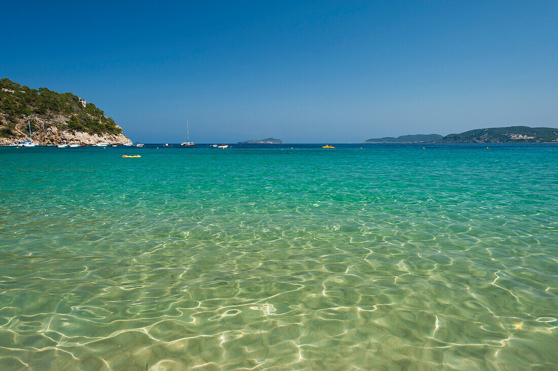 Spain,Looking out to sea from Cala de San Vicente beach,Ibiza