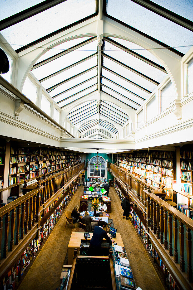 UK.,London,with its large skylight,Marylebone,Impressive Victorian interior of Daunts Bookshop