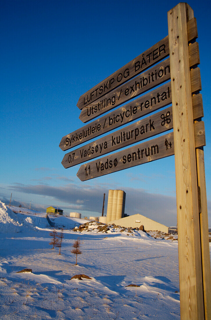 Landmark Sign In Winter,Vadso,Norway