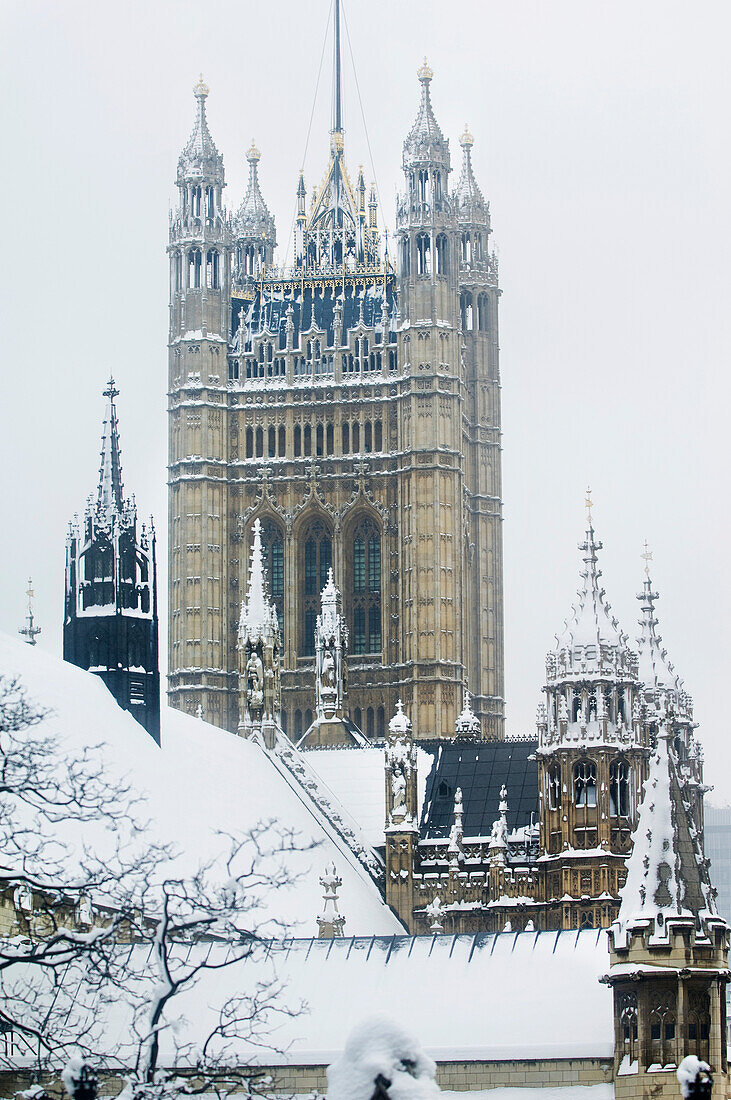 Houses Of Parliament In The Snow,London,Uk