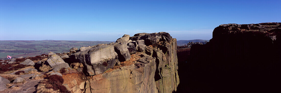 Uk,England,Yorkshire,Panoramablick von der Spitze der Cow and Calf Rocks,Ilkley Moor