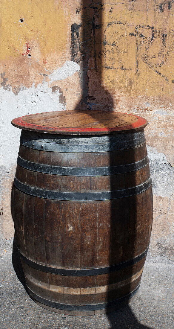 Italy,Wooden Barrel Used As A Table On A Terrace,Rome