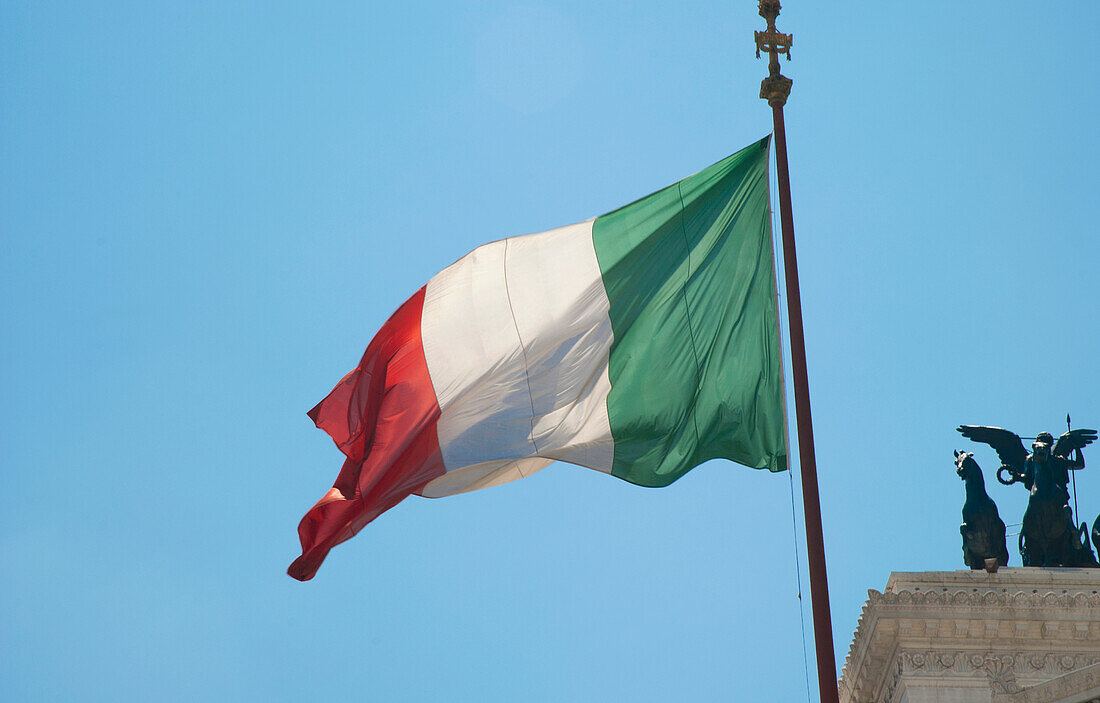 Italy,Italian Flag At National Monument Of Victor Emmanuel Ii,Rome
