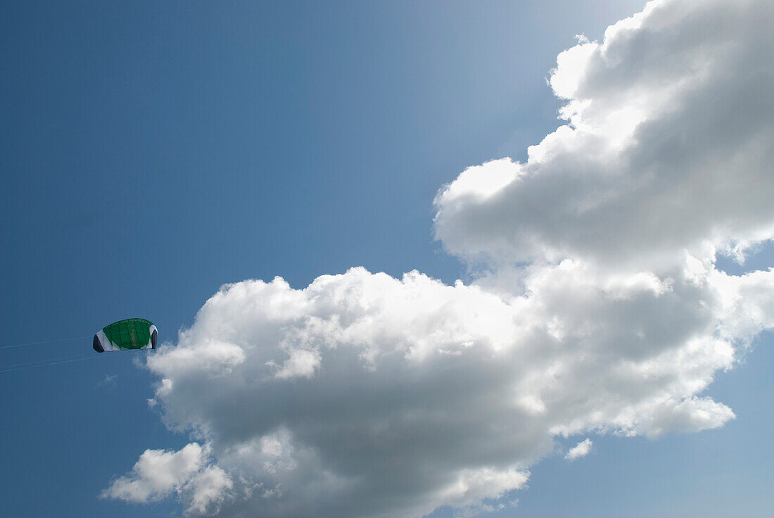 Uk,Flying Kite On Blue Sky With Clouds,Devon