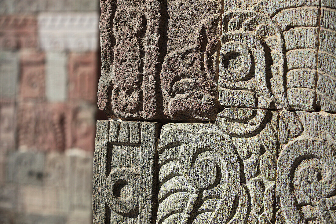 Near Mexico City,Mexico,Teotihuacan Archeological Site,Stone Carving Of Bird On Wall Of Quetzalpapalotl Palace