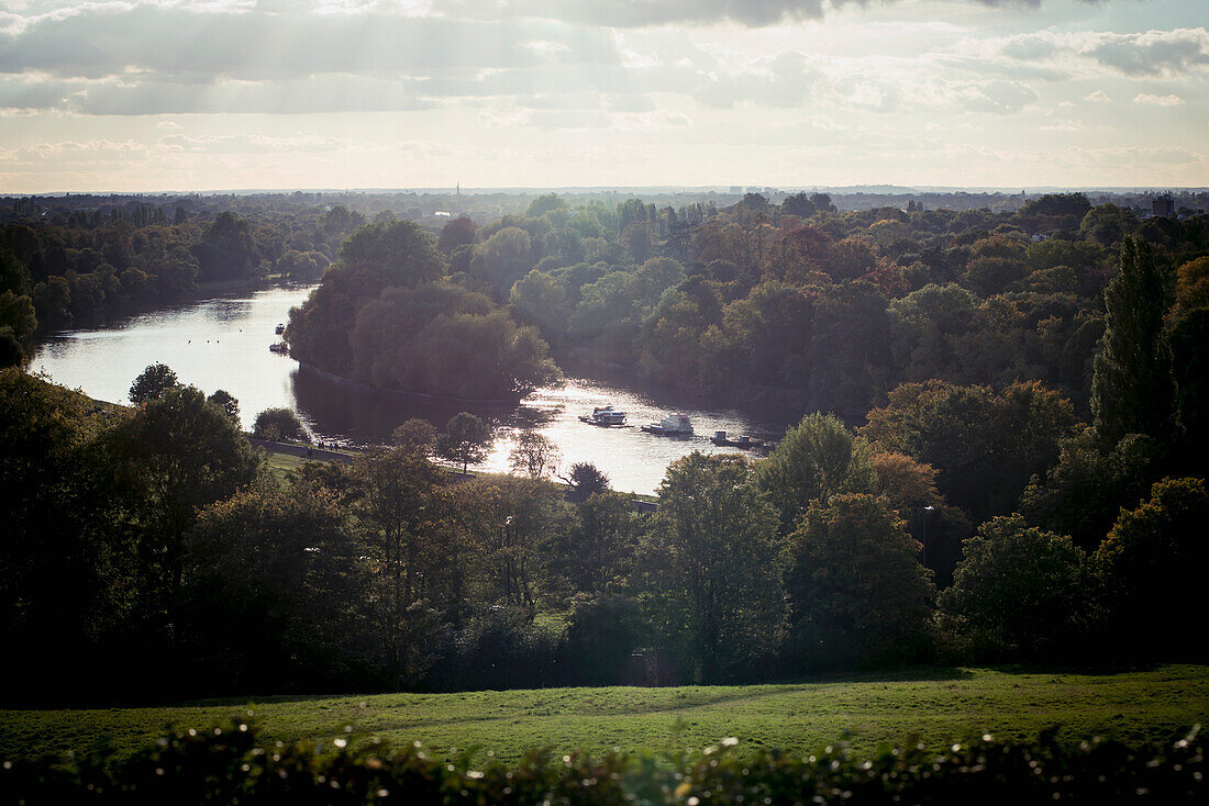UK,England,Richmond,London,View of Thames River from Richmond Hill
