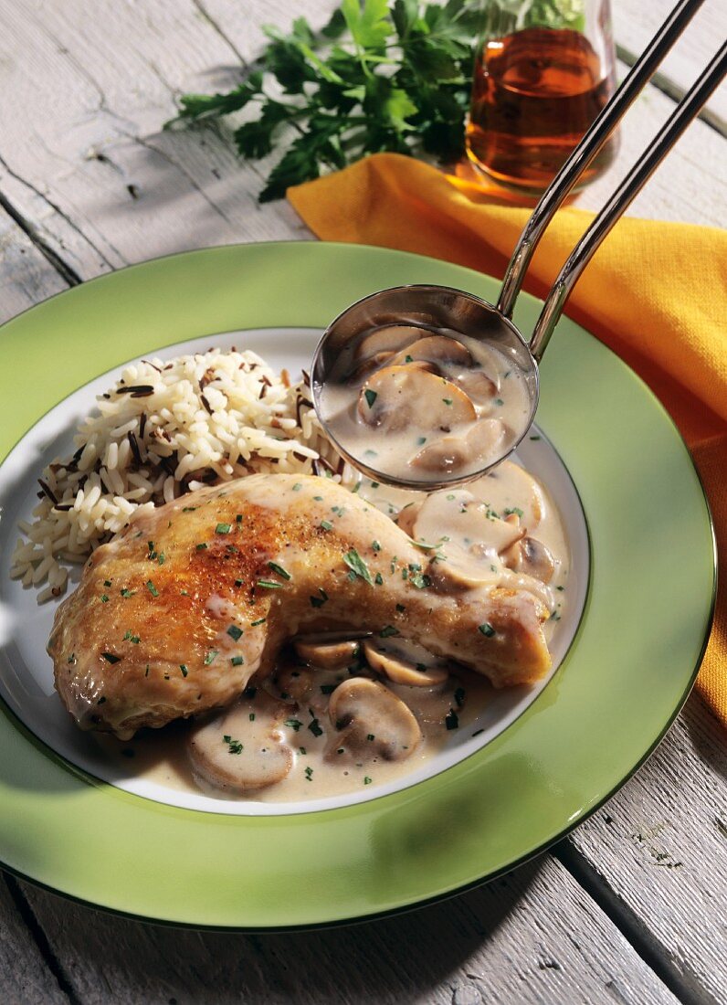 Chicken thighs in sherry and mushroom sauce