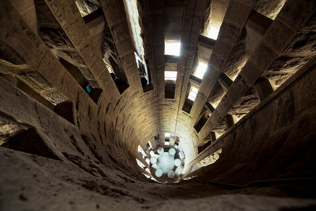 Spain,Interior of Sagrada Familia tower,Barcelona