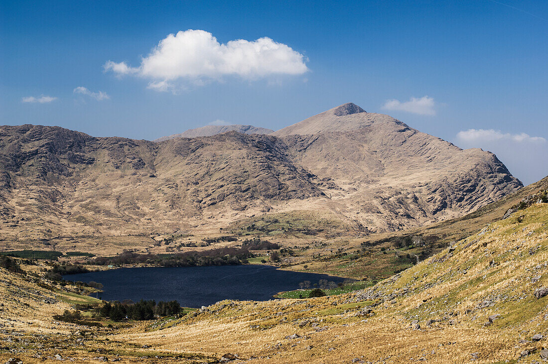 Lough Brin with Mullaghattin mountain behind,MacGillycuddy's Reeks,Iveragh Peninsula,County Kerry,Ireland,UK