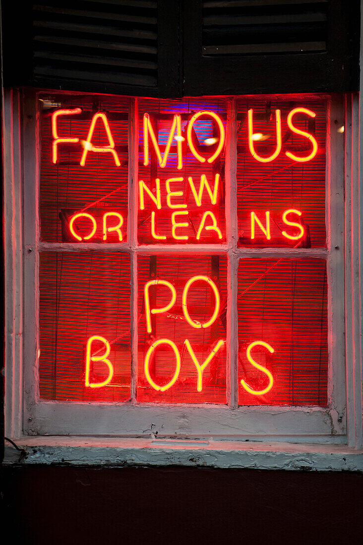 USA,Louisiana,French Quarter,New Orleans,Bourbon Street,Detail of neon club sign