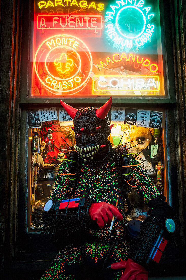 USA,Louisiana,French Quarter,New Orleans,Devil disguise in window display