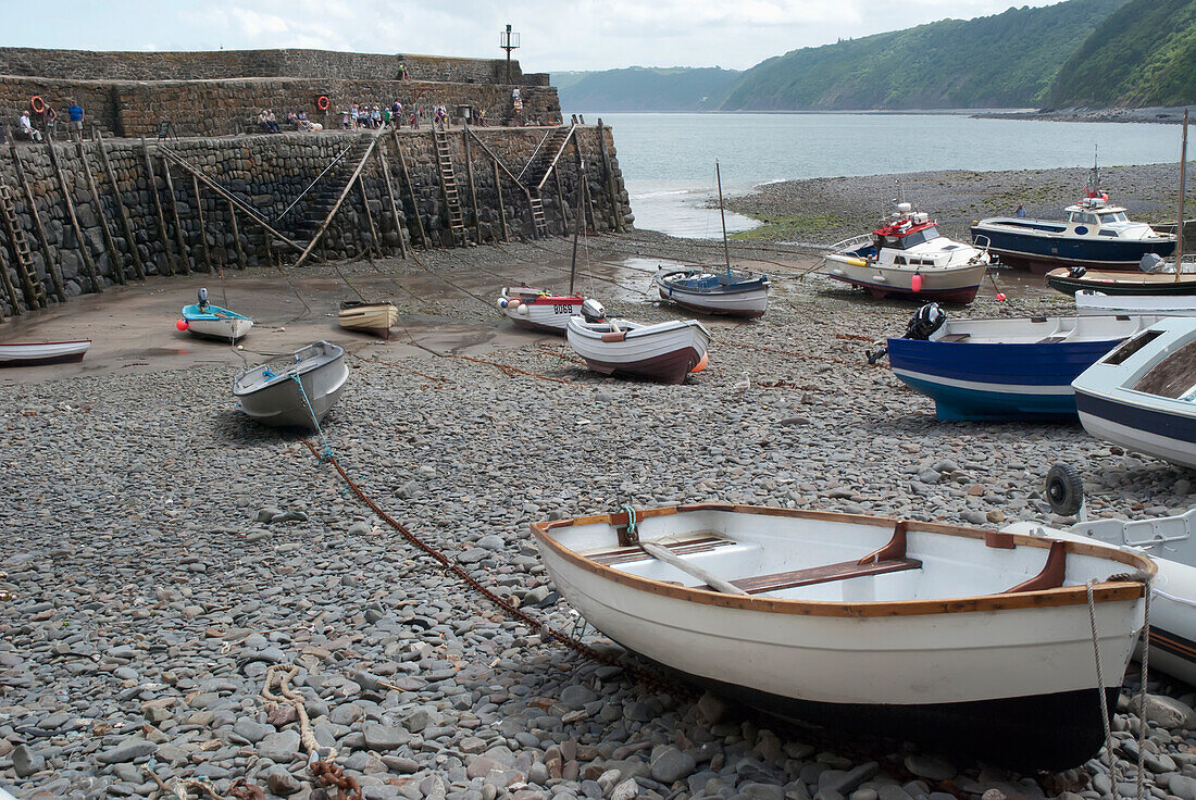 UK,North Devon,Boats at low tide,Clovelly