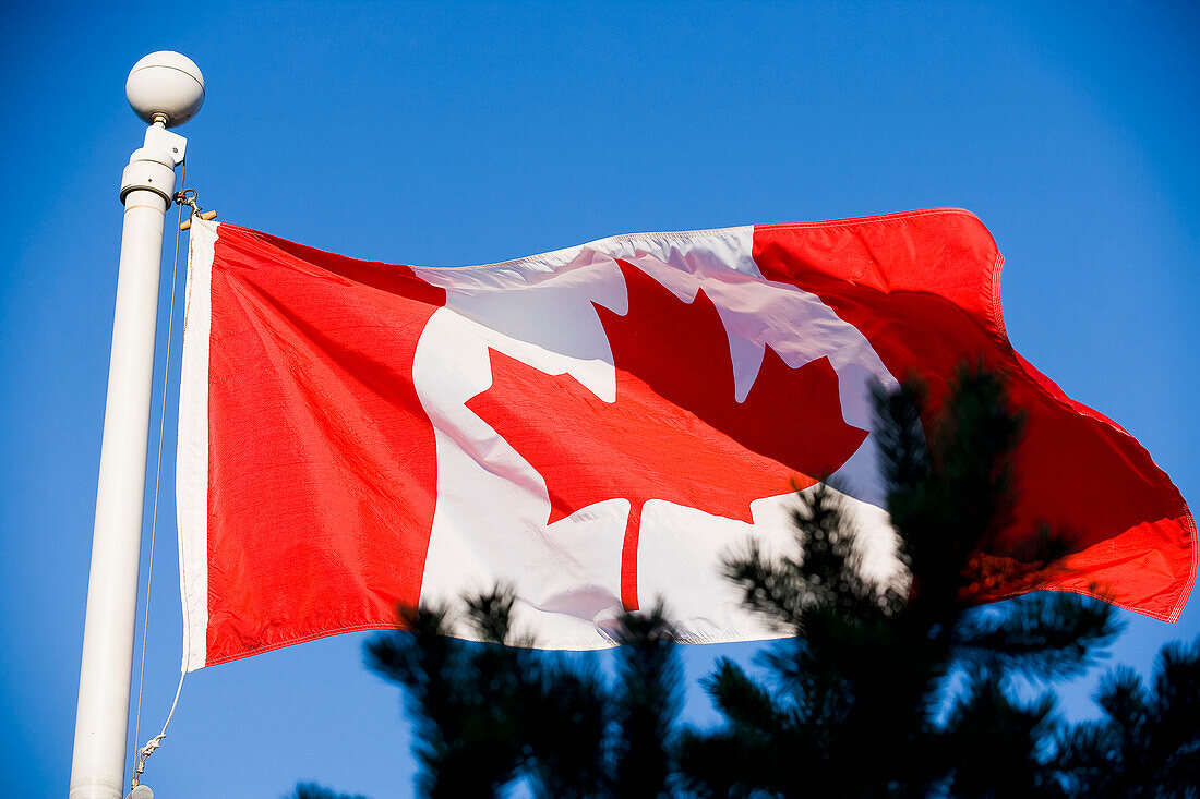 Kanadische Flagge, Vancouver Waterfront, Hafen, Vancouver, British Columbia, Kanada