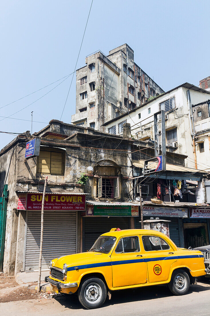 India,West Bengal,View of Ambassador taxi,Kolcutta