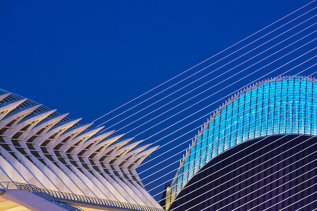 View Of El Pont De L'assut De L'or,L'agora And El Museu De Les Ciencies Principe Felipe In Ciudad De Las Artes Y Las Ciencias (City Of Arts And Sciences),Valencia,Spain