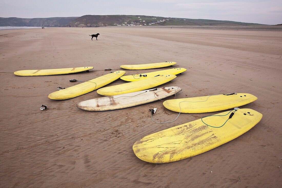 Surfboards On Newgale Beach,Pembrokeshire Coast Path,Wales,United Kingdom