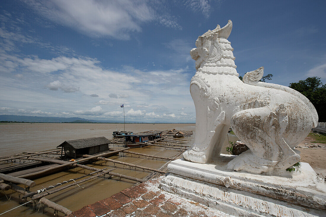 Lion Figure At A Temple On The Banks Of The Ayeyaawady River,Myanmar