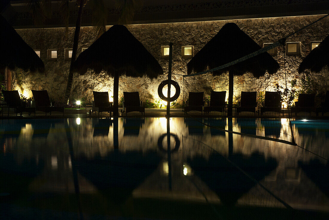 Swimming Pool At Nighttime,Tulum,Mexico