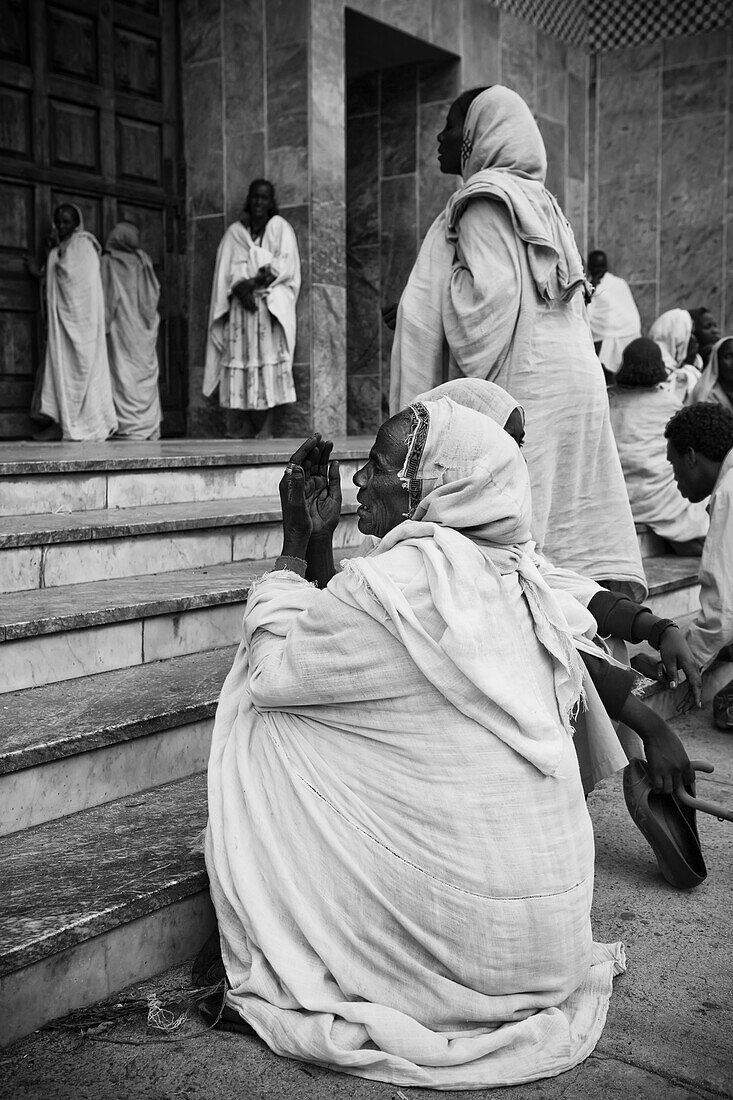 Worshippers At The Church Of Our Lady Mary Of Zion,The Most Important Church In Ethiopia,Axum,Tigray,Ethiopia