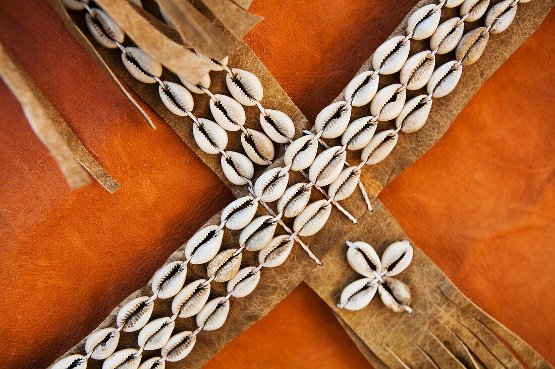 Detail Of Leather Cape Decorated With Ornate Cowrie Shells,Tigray Region,Ethiopia