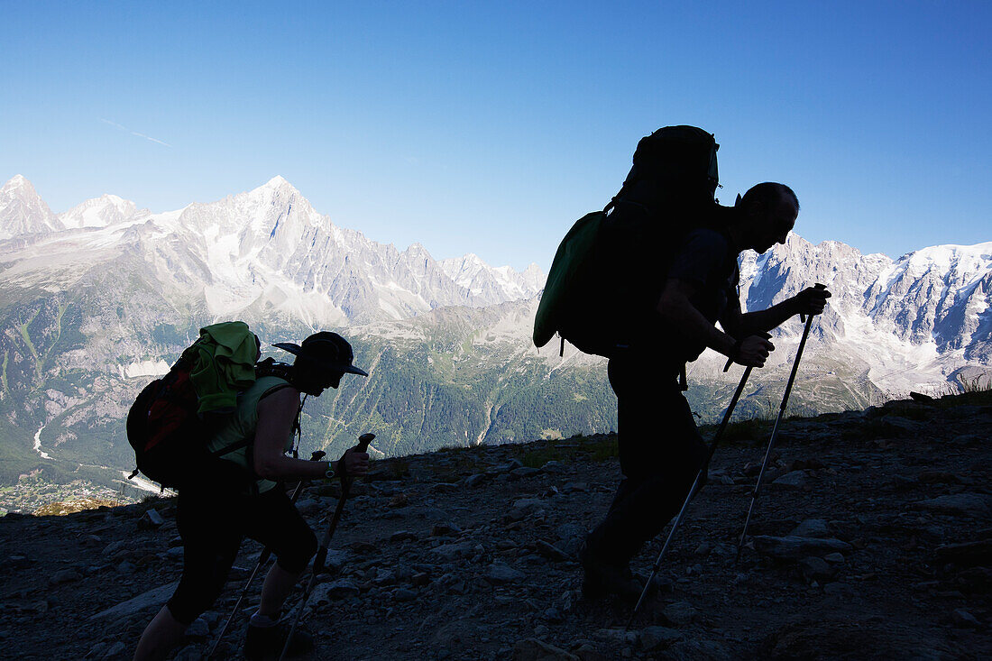 Hiking Above Chamonix-Mont Blanc Valley,With Mont Blanc Mountain In The Background,France