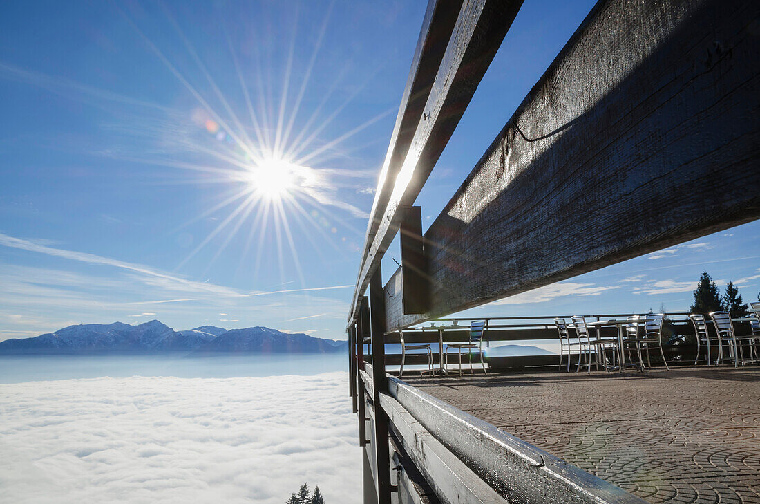 A Patio Above The Clouds With A View Of The Swiss Alps,Locarno,Ticino,Switzerland