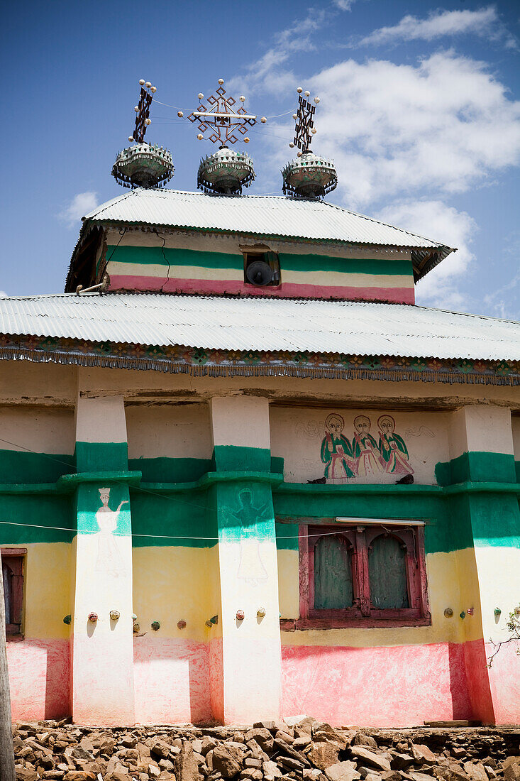 Außendetails einer Kirche in Tigray, Äthiopien