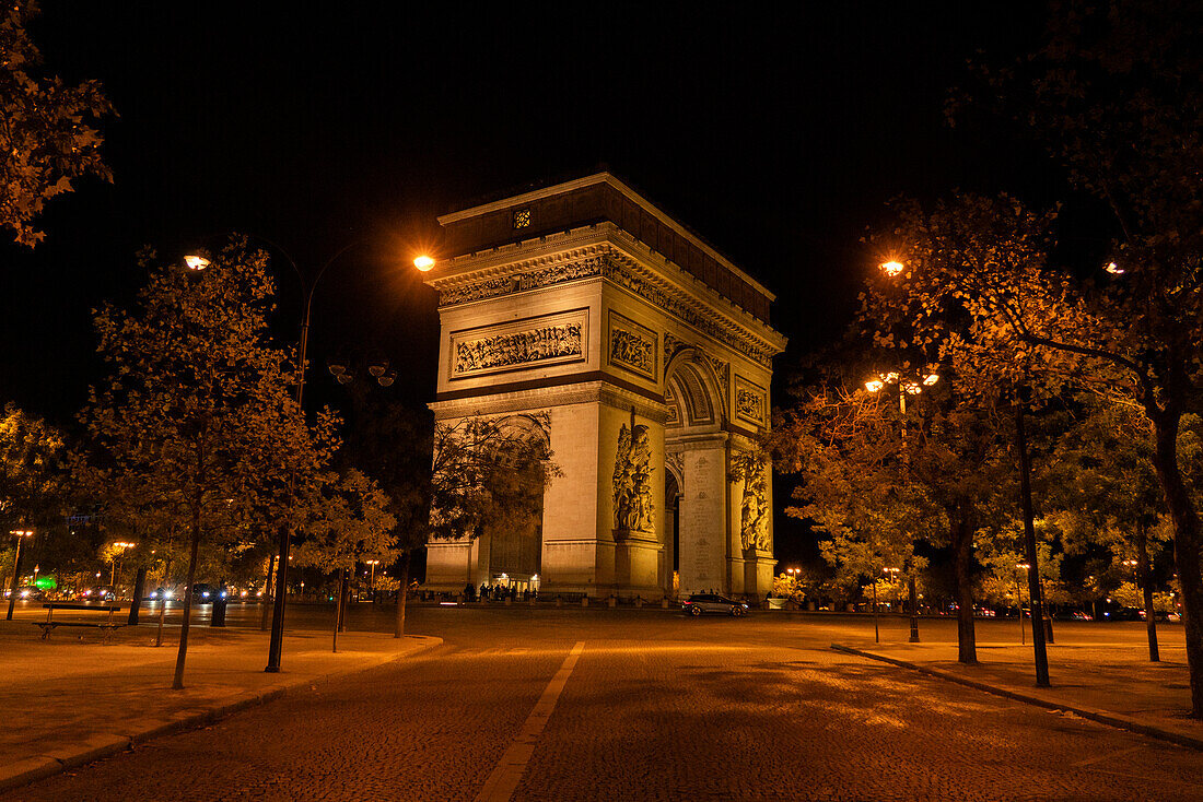 Arc de Triomphe lit up at night in Paris,Paris,France