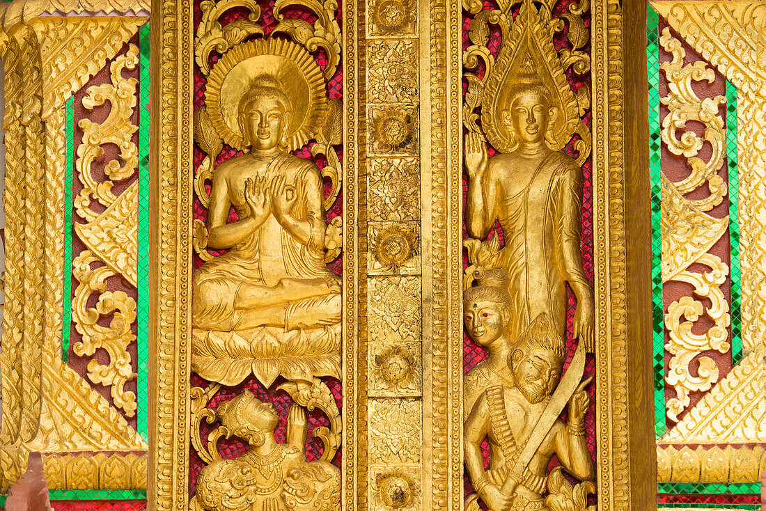 Gilded wall carvings at Wat Xieng Thong Monastery,Luang Prabang,Laos